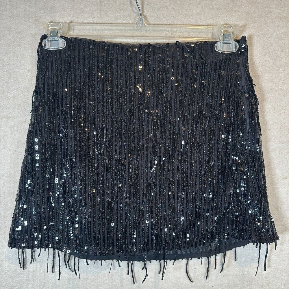 Abercrombie & Fitch Black Sequin Fringe Mini Skirt Women's Small Party Beaded